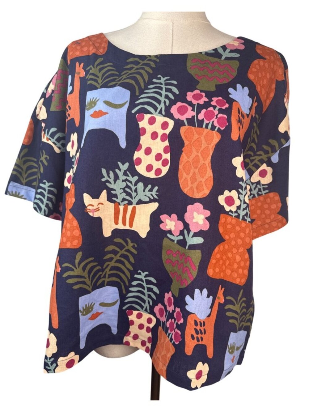 Princess Highway Size 10 Cat Vase Print Top Relaxed Fit Short Sleeve New This ne - Picture 2 of 13